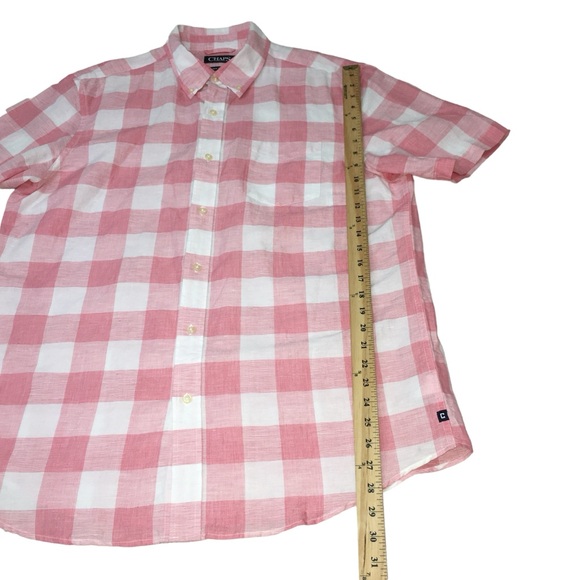 Men’s CHAPS Linen Cotton Blend Pink White Plaid Button Down Shirt Large - Picture 4 of 9